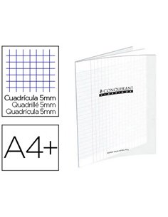 Cahier piqué conquérant classique couverture polypropylène rigide transparente a4+ 24x32cm 96 pages 90g 5x5 incolore.