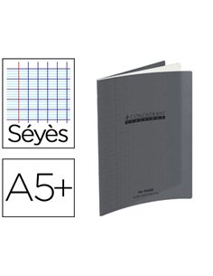 Cahier piqué conquérant classique couverture polypropylène rigide transparente a5+ 17x22cm 48 pages 90g séyès gris.