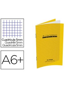Carnet agrafé conquérant classique couverture polypropylène 11x17cm 96 pages 90g 5x5mm coloris jaune.