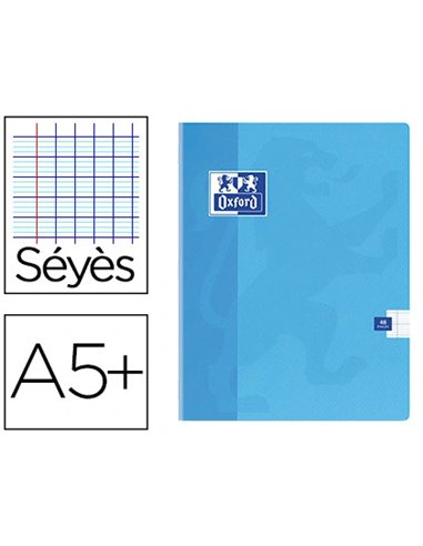 Cahier piqué oxford couverture pelliculée lavable a5+ 17x22cm 48 pages 90g séyès.