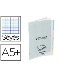 Cahier piqué conquérant classique 4en1 polypropylène 4 onglets a5+ 17x22cm 140 pages 90g séyès.