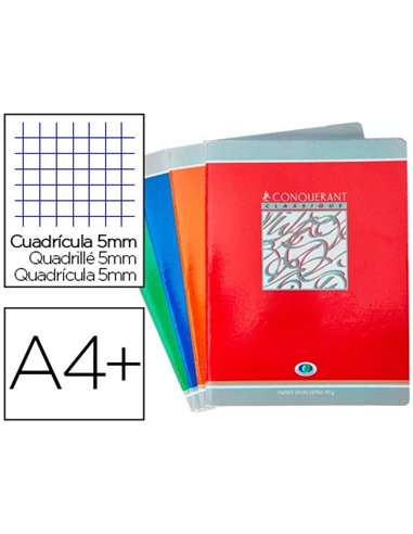 Cahier d'écriture piqué conquérant usage scolaire couverture vernie carte couchée a4+ 24x32cm 48 pages 90g séyès.