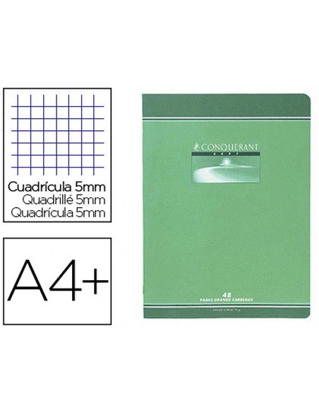 Cahier piqué conquérant sept couverture offset a4+ 24x32cm 96 pages 70g 5x5mm.