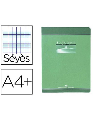 Cahier piqué conquérant sept couverture offset a4+ 24x32cm 96 pages 70g séyès.