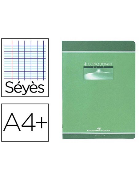 Cahier piqué conquérant sept couverture offset a4+ 24x32cm 96 pages 70g séyès.