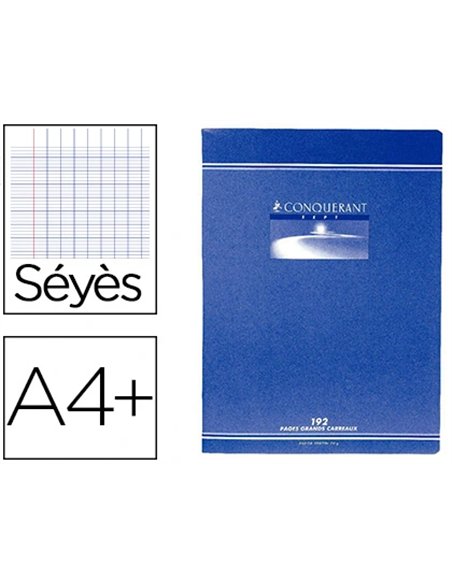 Cahier piqué conquérant sept couverture offset a4+ 24x32cm 192 pages 70g séyès.