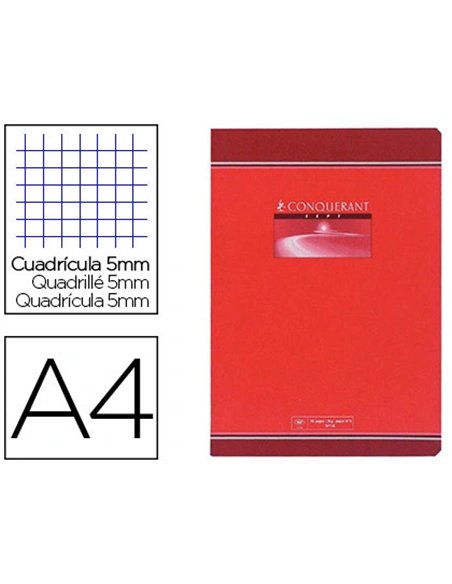 Cahier piqué conquérant sept couverture offset a4 21x29,7cm 96 pages 70g 5x5mm.