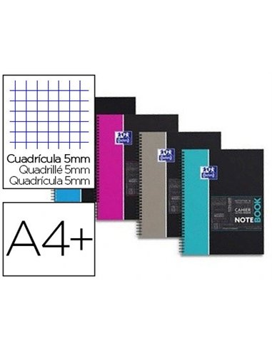Bloc oxford notebook reliure intégrale couverture carton extra-rigide a4+ 245x310mm 160 pages 90g 5x5mm 4 trous.