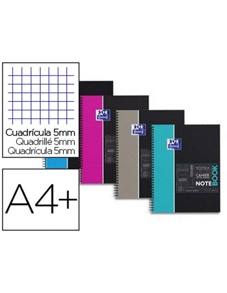 Bloc oxford notebook reliure intégrale couverture carton extra-rigide a4+ 245x310mm 160 pages 90g 5x5mm 4 trous.