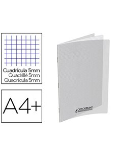 Cahier piqué conquérant classique couverture polypropylène rigide transparent a4+ 24x32cm 48 pages 90g 5x5 incolore.