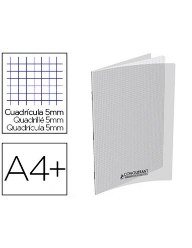 Cahier piqué conquérant classique couverture polypropylène rigide transparent a4+ 24x32cm 48 pages 90g 5x5 incolore.