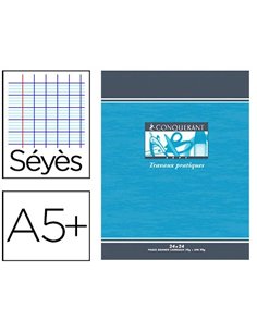 Cahier piqué conquérant sept travaux pratiques couverture offset a5+ 17x22cm 48 pages 70g 24p séyès 24p unies.
