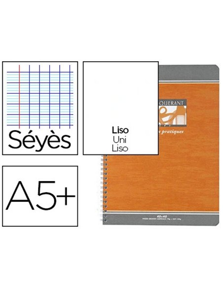 Cahier travaux pratiques piqué conquérant sept couverture offset a5+ 17x22cm 96 pages 70g 48 séyès/48 unies.