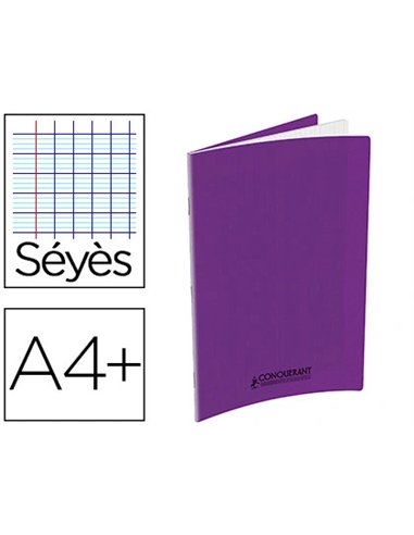 Cahier piqué conquérant classique couverture polypropylène rigide transparent a4+ 24x32cm 48 pages 90g séyès violet.