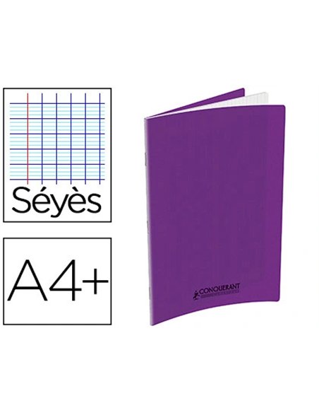 Cahier piqué conquérant classique couverture polypropylène rigide transparent a4+ 24x32cm 48 pages 90g séyès violet.
