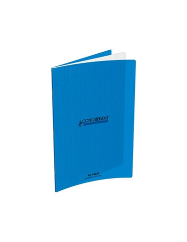 Cahier piqure conquerant couverture pp rigide transparente 21x29,7cm 48p seyes 90g coloris bleu.