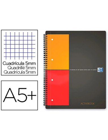 Cahier oxford activebook reliure intégrale b5 17,6x25cm 160 pages 80g quadrillage 5mm.