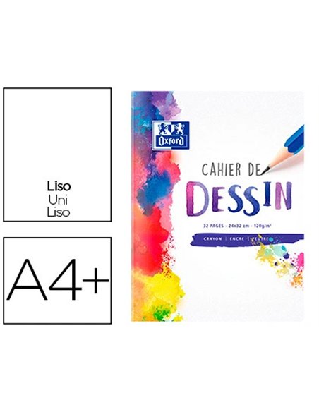 Cahier dessin oxford couverture polypropylène a4+ 24x32cm 32 pages 120g.