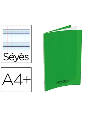 Cahier conquérant polypropylène a4+ 24x32cm 140 pages 90g séyès coloris vert.
