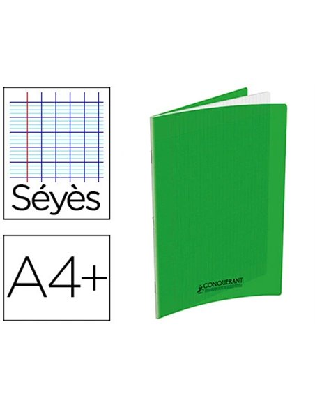 Cahier conquérant polypropylène a4+ 24x32cm 140 pages 90g séyès coloris vert.