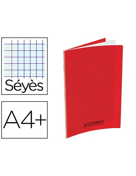 Cahier conquérant polypropylène a4+ 24x32cm 140 pages 90g séyès coloris rouge.