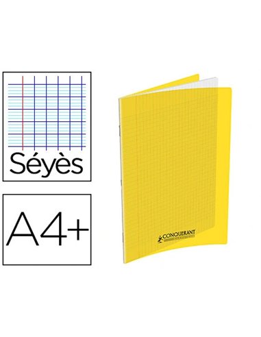 Cahier conquérant polypropylène a4+ 24x32cm 140 pages 90g séyès coloris jaune.