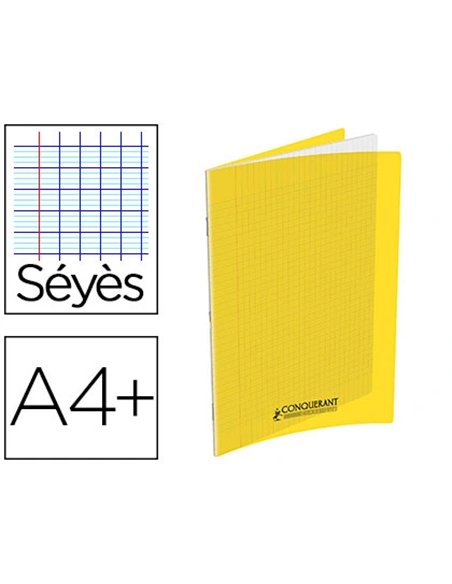 Cahier conquérant polypropylène a4+ 24x32cm 140 pages 90g séyès coloris jaune.