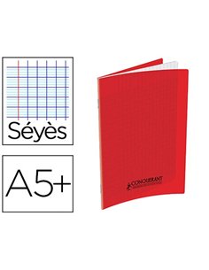 Cahier conquérant polypropylène a5+ 17x22cm 140 pages 90g séyès coloris rouge.