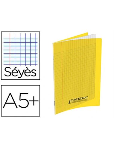 Cahier conquérant polypropylène a5+ 17x22cm 140 pages 90g séyès coloris jaune.