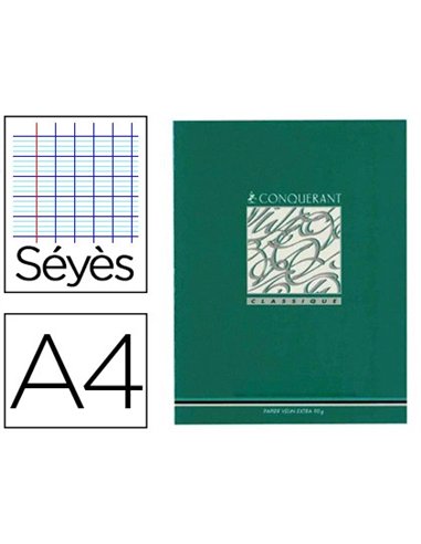 Cahier d'écriture piqué conquérant usage scolaire couverture vernie carte couchée a4 21x29,7cm 96 pages 90g séyès.