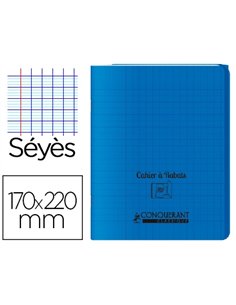 Cahier à rabat agrafé conquérant classique couverture polypropylène 17x22cm 96 pages 90g séyès coloris bleu.