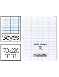 Cahier à rabat agrafé conquérant classique couverture polypropylène 17x22cm 96 pages 90g séyès incolore.