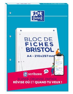 Bloc bristol perfore oxford 2.0 a4 30 fiches 210g quadrille 5mm.