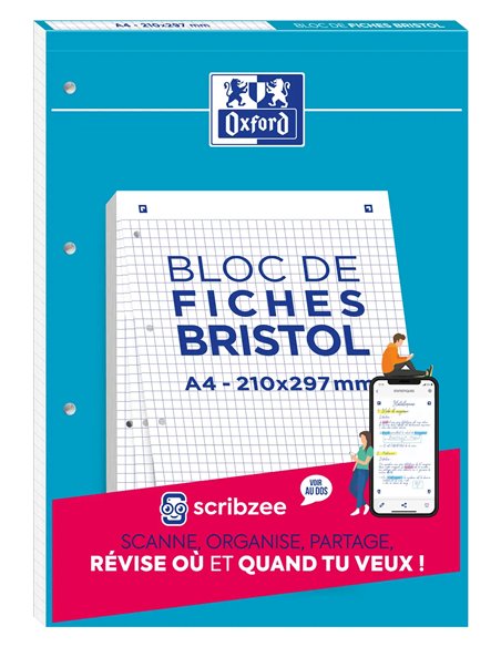 Bloc bristol perfore oxford 2.0 a4 30 fiches 210g quadrille 5mm.