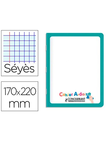 Cahier pique conquerant ardoise recto blanc verso grands carreaux couv carte pelliculee lavable 170x220mm 48p 90g.