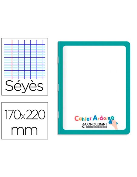 Cahier pique conquerant ardoise recto blanc verso grands carreaux couv carte pelliculee lavable 170x220mm 48p 90g.