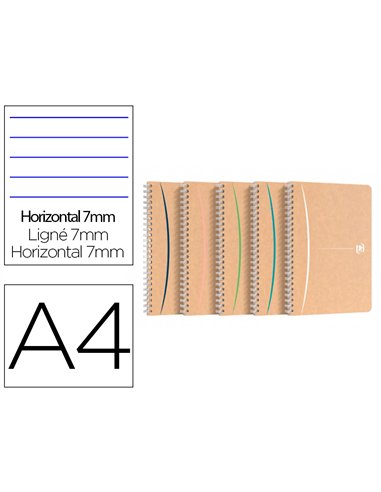 Cahier oxford touareg recycle couverture souple reliure integrale a4 210x297mm 180p 90g ligne 7mm marge col. Sable.