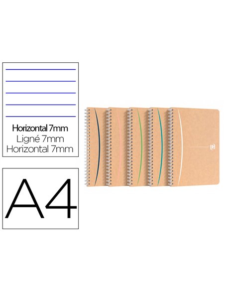 Cahier oxford touareg recycle couverture souple reliure integrale a4 210x297mm 180p 90g ligne 7mm marge col. Sable.