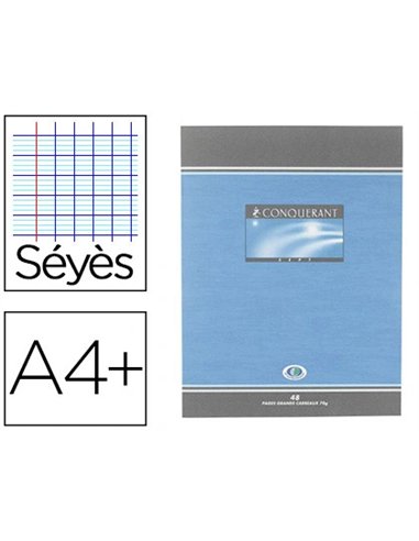 Cahier piqué conquérant sept couverture offset a4+ 24x32cm 48 pages 70g séyès.