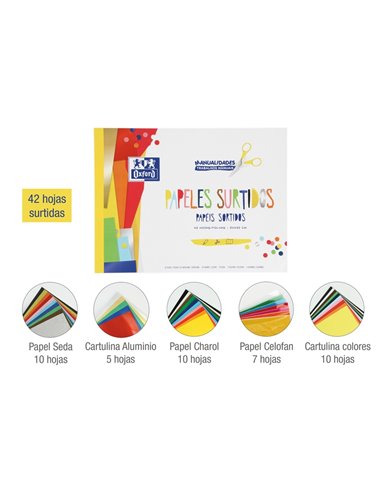 Bloc de colle Oxford Craft, papiers assortis A4+ - Couverture souple - 42 feuilles - Idéal pour projets créatifs