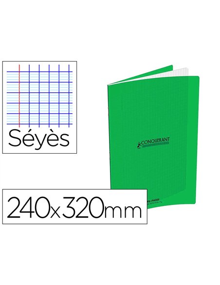 Cahier conquerant classique agrafe 240x320mm 96 pages seyes 90g couverture carte recyclee coloris vert.