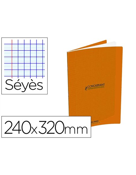 Cahier conquerant classique agrafe 240x320mm 96 pages seyes 90g couverture carte recyclee coloris orange.