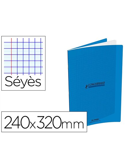 Cahier conquerant classique agrafe 240x320mm 96 pages seyes 90g couverture carte recyclee coloris bleu.