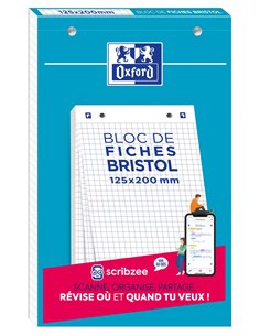 Bloc de fiches bristol oxford 125x200 30 fiches perforees q5/5 blanc.