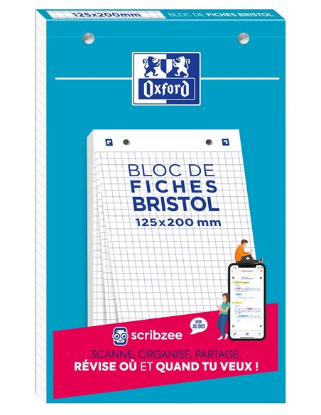 Bloc de fiches bristol oxford 125x200 30 fiches perforees q5/5 blanc.