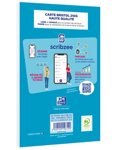 Bloc de fiches bristol oxford 125x200 30 fiches perforees q5/5 blanc.