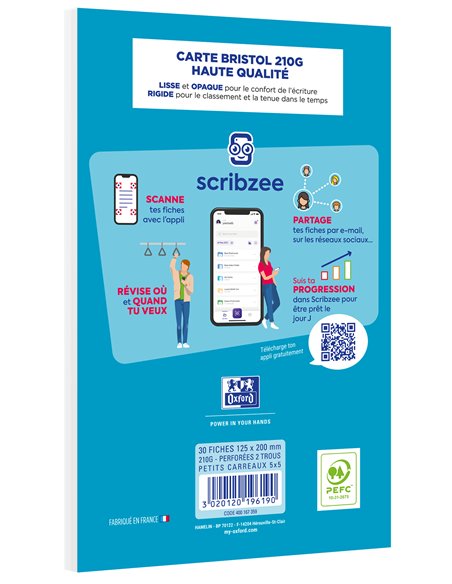 Bloc de fiches bristol oxford 125x200 30 fiches perforees q5/5 blanc.