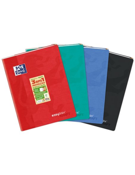 Oxford Easybook Kraft A4 - Couverture souple - Cahier agrafé - 1 ligne avec 2 marges - 48 feuilles - Couleurs assorties