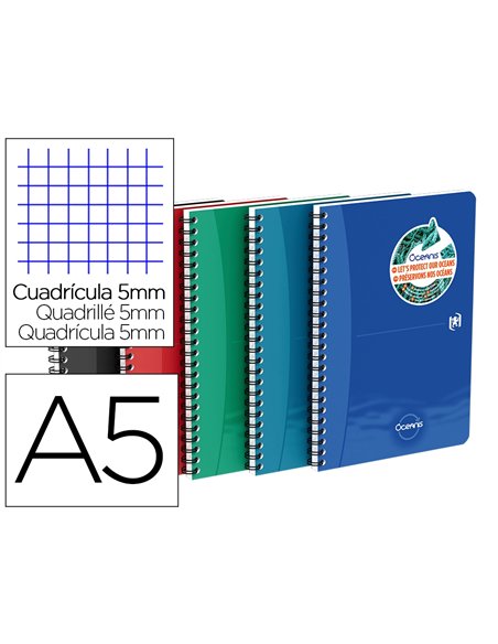Cahier oceanis oxford integrale polypropylene 148x210 mm 180 pages optik paper q5 coloris assortis.