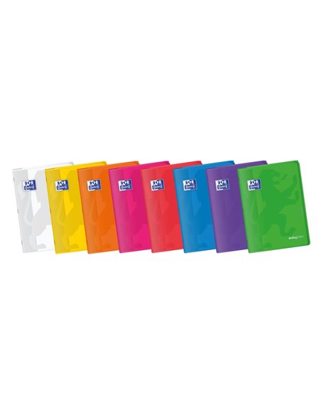 Cahier Oxford Easybook A4 agrafé - Couverture plastique résistante - 48 feuilles à marges - Grille 4x4 - Couleurs assorties